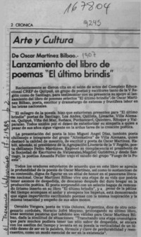 Lanzamiento del libro de poemas "El último brindis"  [artículo].