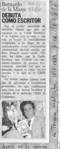 Bernardo de la Maza, debuta como escritor  [artículo].