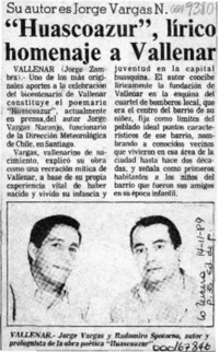"Huascoazur", lírico homenaje a Vallenar  [artículo] Jorge Zambra.