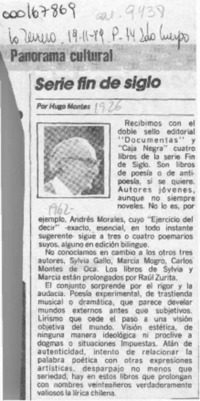 Serie fin de siglo  [artículo] Hugo Montes.