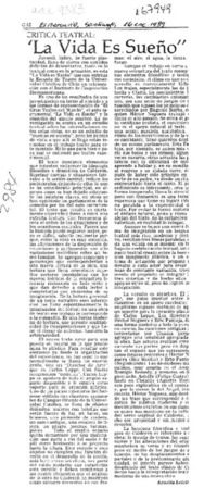 "La vida es sueño"  [artículo] Agustín Letelier.