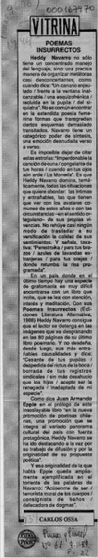 Poemas insurrectos  [artículo] Carlos Ossa.