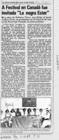 A Festival en Canadá fue invitada "La negra Ester"  [artículo].