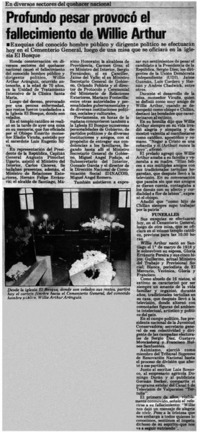 Profundo pesar provocó el fallecimiento de Willie Arthur