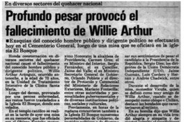 Profundo pesar provocó el fallecimiento de Willie Arthur