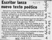 Escritor lanza nuevo texto poético  [artículo].