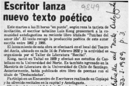Escritor lanza nuevo texto poético  [artículo].