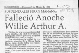 Falleció anoche Willie Arthur A.