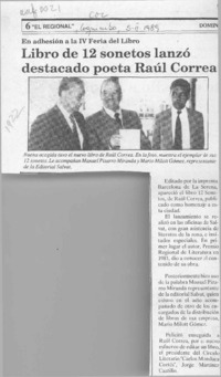 Libro de 12 sonetos lanzó destacado poeta Raúl Correa