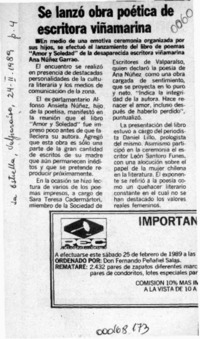 Se lanzó obra poética de escritora viñamarina  [artículo].