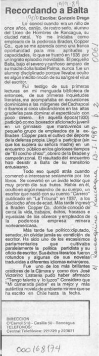 Recordando a Balta  [artículo] Gonzalo Drago.