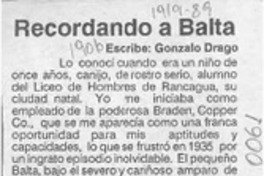 Recordando a Balta  [artículo] Gonzalo Drago.