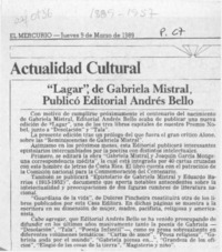 "Lagar", de Gabriela Mistral, publicó Editorial Andrés Bello  [artículo].