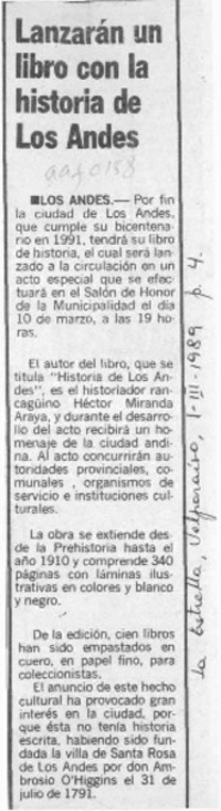 Lanzarán un libro con la historia de Los Andes  [artículo].