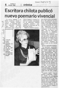 Escritora chilota publicó nuevo poemario vivencial  [artículo].