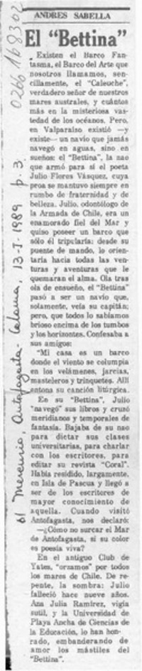El "Bettina"  [artículo] Andrés Sabella.