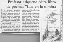 Profesor ariqueño edita libro de poemas "Luz en la sombra"