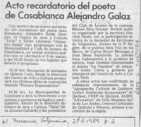 Acto recordatorio del poeta de Casablanca Alejandro Galaz