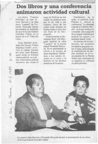 Dos libros y una conferencia animaron actividad cultural  [artículo].