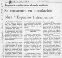 Se encuentra en circulación obra "Espacios intermedios"