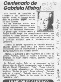 Centenario de Gabriela Mistral  [artículo].