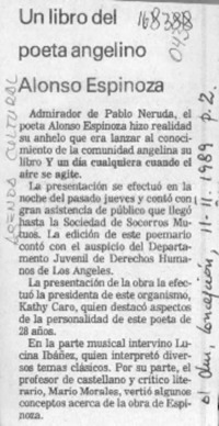 Un Libro del poeta angelino Alonso Espinoza  [artículo].