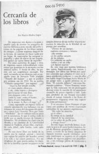 Cercanía de los libros  [artículo] Marino Muñoz Lagos.