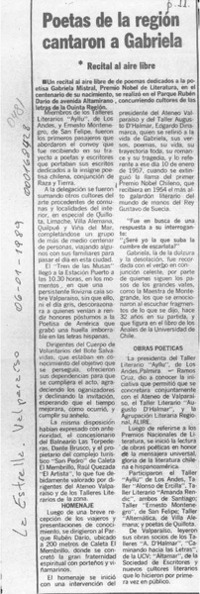 Poetas de la región cantaron a Gabriela  [artículo].