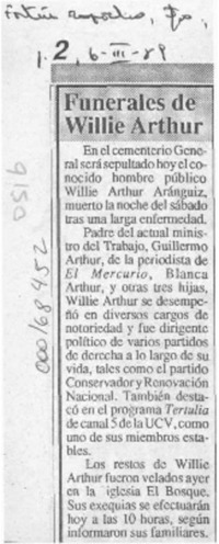 Funerales de Willie Arthur  [artículo].