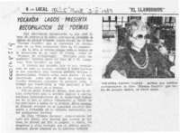 Yolanda Lagos presenta recopilación de poemas  [artículo].