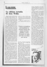 La última tertulia de don Willie  [artículo] Pablo Huneeus.