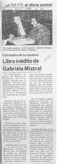 Libro inédito de Gabriela Mistral  [artículo].