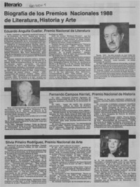 Biografía de los Premios Nacionales 1988 de Literatura, Historia y Arte
