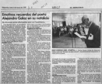 Emotivos recuerdos del poeta Alejandro Galaz en su natalicio  [artículo].