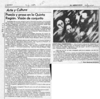 Poesía y prosa en la Quinta Región, visión de conjunto  [artículo] Pedro Mardones Barrientos.