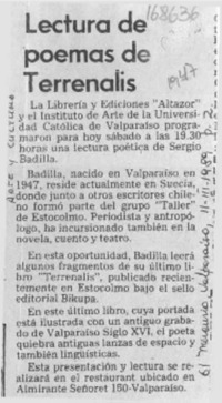 Lectura de poemas de Terrenalis  [artículo].