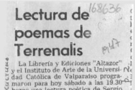 Lectura de poemas de Terrenalis  [artículo].