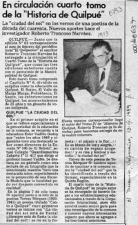 En circulación cuarto tomo de la "Historia de Quilpué"  [artículo].