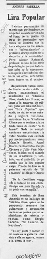 Lira popular  [artículo] Andrés Sabella.