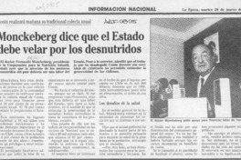 Monckeberg dice que el Estado debe velar por los desnutridos  [artículo].