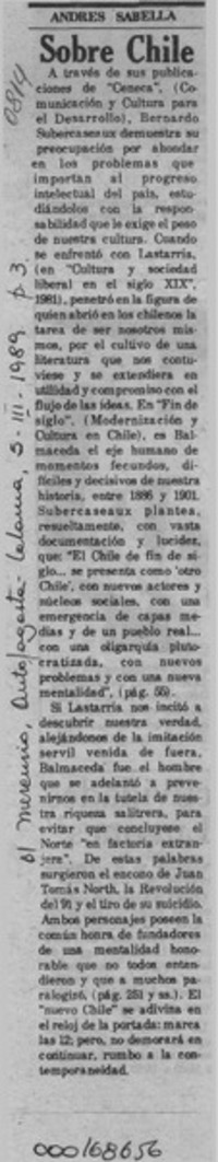 Sobre Chile  [artículo] Andrés Sabella.