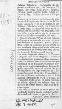 Balance tributario y declaración de impuesto a la renta  [artículo] Osvaldo Torres-Ahumada.
