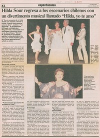 Hilda Sour regresa a los escenarios chilenos con un divertimento musical llamado "Hilda, yo te amo"