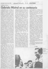 Gabriela Mistral en su centenario  [artículo] Filebo.