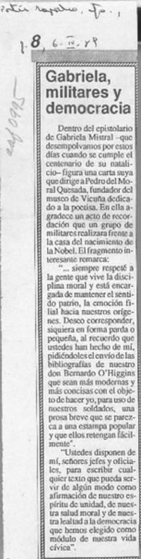 Gabriela, militares y democracia  [artículo].
