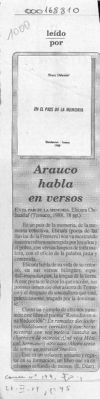 Arauco habla en versos  [artículo] E. Díaz.