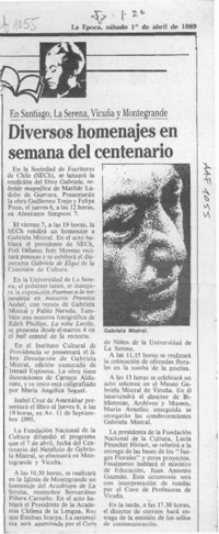 Diversos homenajes en semana del centenario  [artículo].