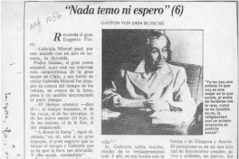 "Nada temo ni espero"  [artículo] Gastón von dem Bussche.