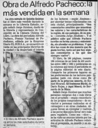 Obra de Alfredo Pacheco, la más vendida en la semana