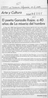 El poeta Gonzalo Rojas, a 40 años de la miseria del hombre  [artículo] Eduardo Correa.